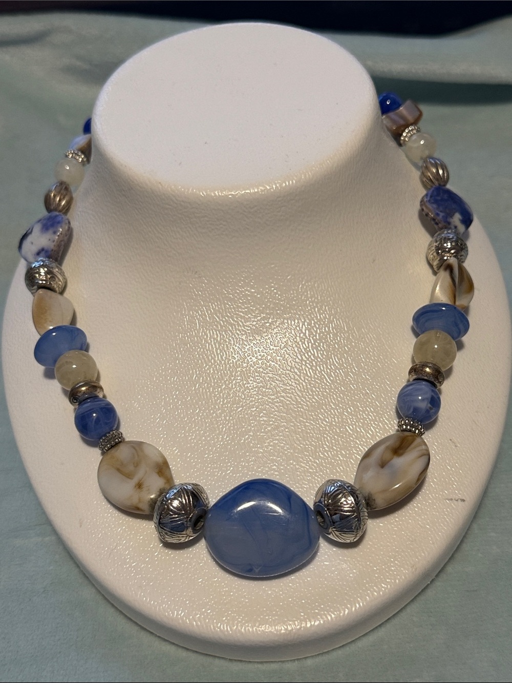 Blue & White Beaded Statement Necklace